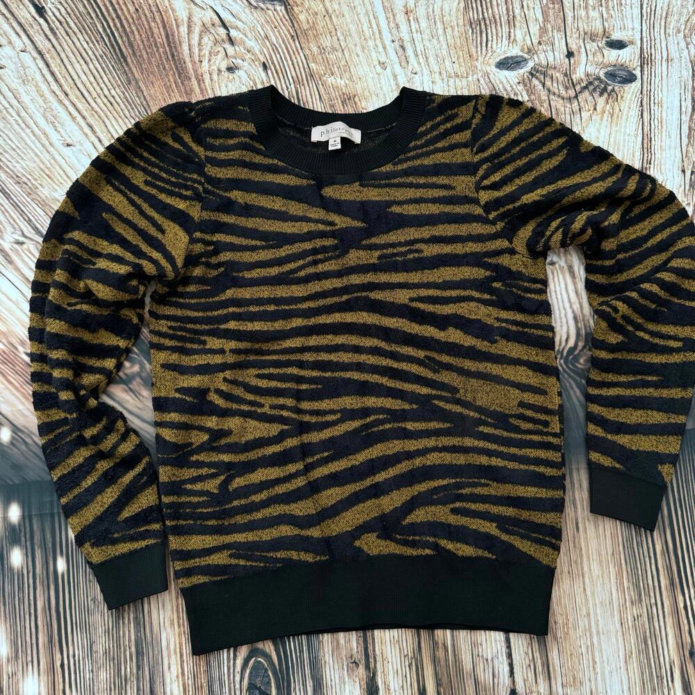 Philosophy Womens Pullover Sweater Size M Tiger Striped Animal Print Long Sleeve
